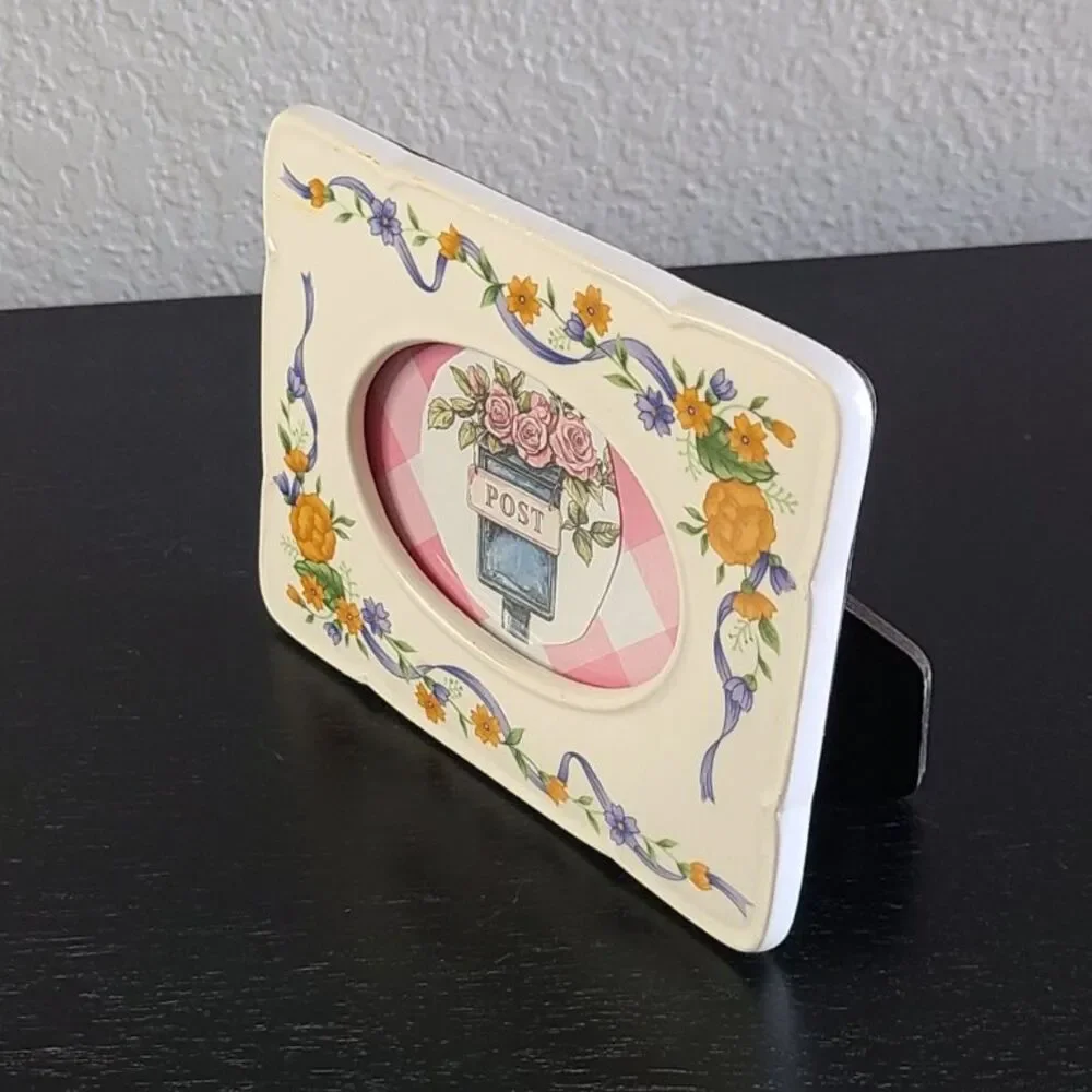 Vintage Floral Ceramic Picture Frame 5x4 Orange Blue Cottage Decor